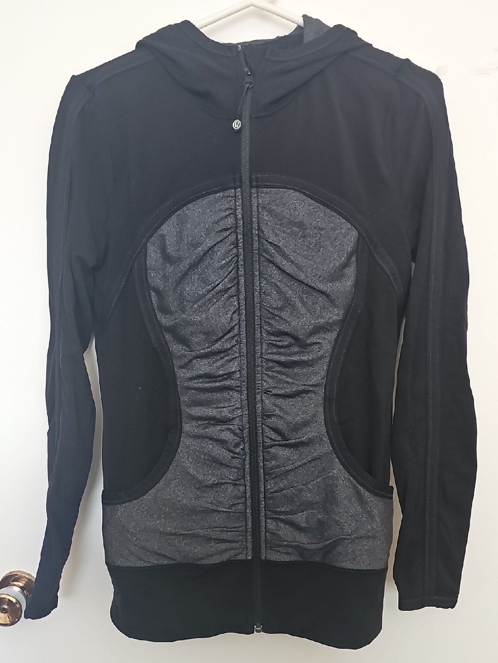 lululemon athletica Black and Charcoal Ruched Zip Hoodie